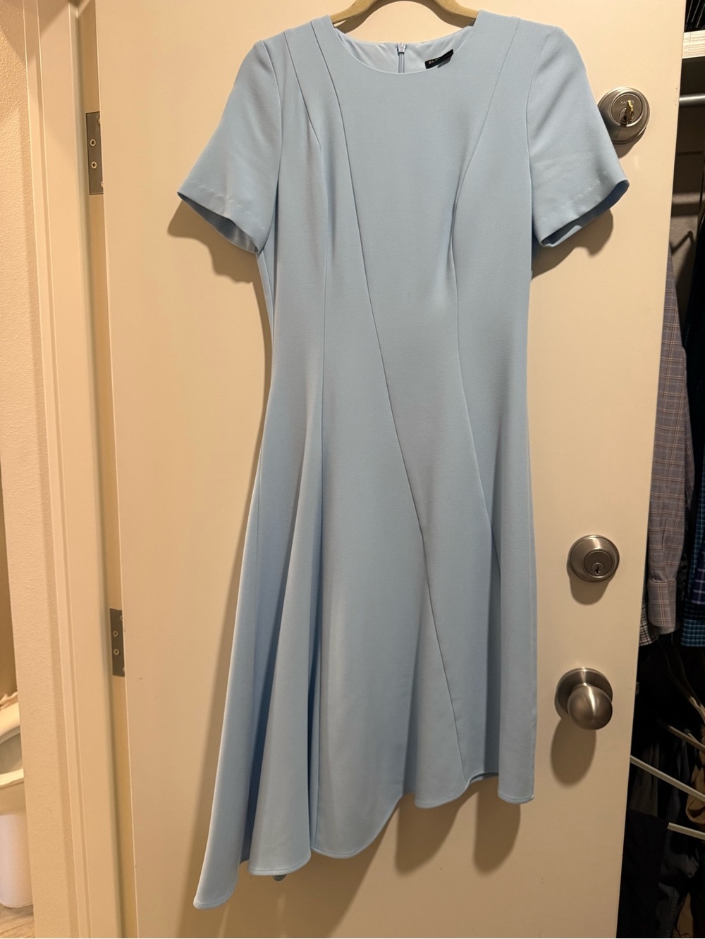 Black Halo Pale Blue Asymmetrical Short Sleeve Dress